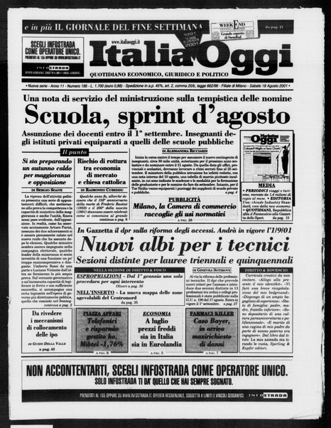 Italia oggi : quotidiano di economia finanza e politica